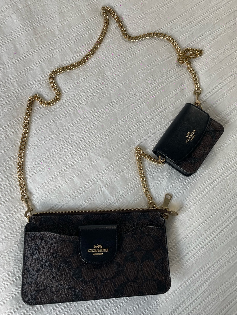 Coach Brown & Black Signature Chain Crossbody with Mini Wallet